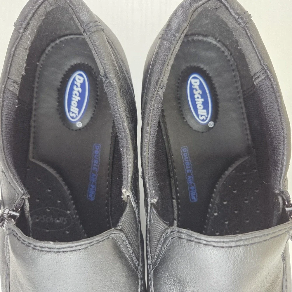Dr. Scholl's Shoes Black Leather Double Air-Pillo Slip-On Zip Loafers Wmns 10 W